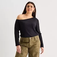 a.n.a Womens Asymmetrical Neck Long Sleeve Plus T-Shirt