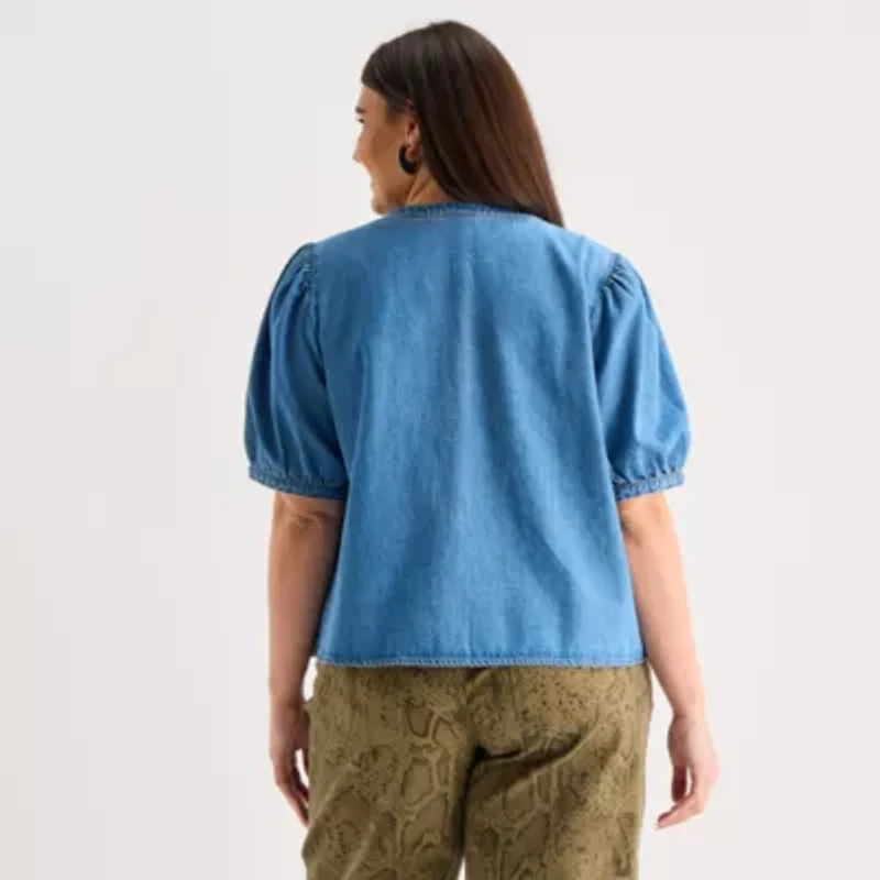 a.n.a Denim Womens Elbow Sleeve Plus Blouse