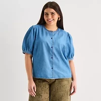 a.n.a Denim Womens Elbow Sleeve Plus Blouse