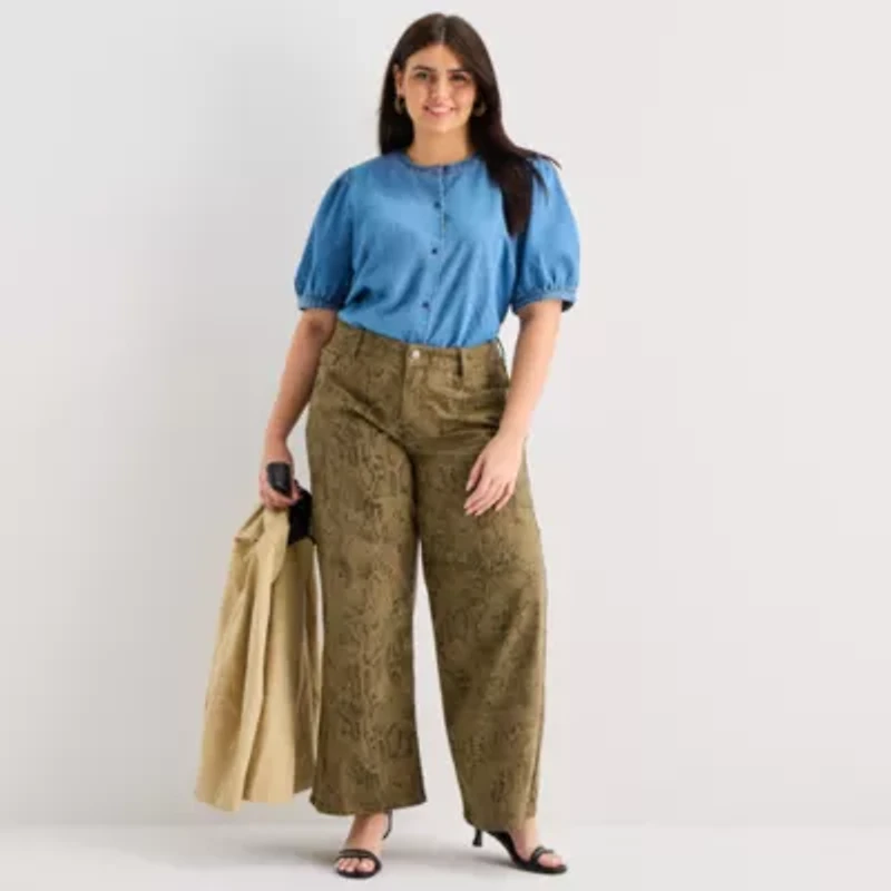 a.n.a Denim Womens Elbow Sleeve Plus Blouse