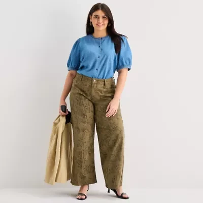 a.n.a Denim Womens Elbow Sleeve Plus Blouse