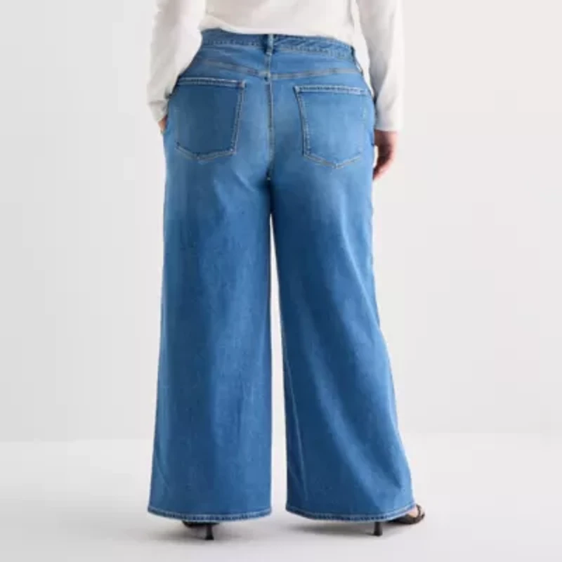 a.n.a Plus Womens Highest Rise Wide Leg Jean