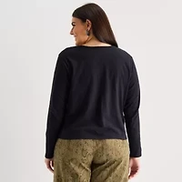 a.n.a Womens Y Neck Long Sleeve T-Shirt