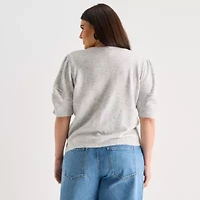 a.n.a Plus Womens Crew Neck Short Sleeve Pullover Sweater