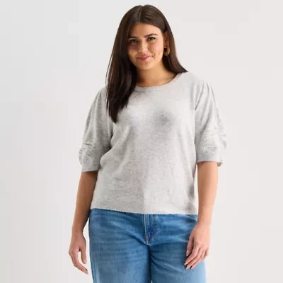 a.n.a Plus Womens Crew Neck Short Sleeve Pullover Sweater