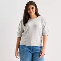 a.n.a Plus Womens Crew Neck Short Sleeve Pullover Sweater