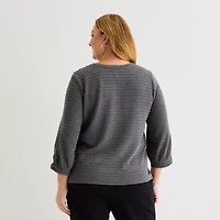 Liz Claiborne Womens Plus Crew Neck 3/4 Sleeve Blouse