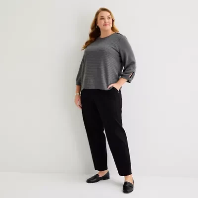 Liz Claiborne Womens Plus Crew Neck 3/4 Sleeve Blouse