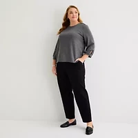 Liz Claiborne Womens Plus Crew Neck 3/4 Sleeve Blouse