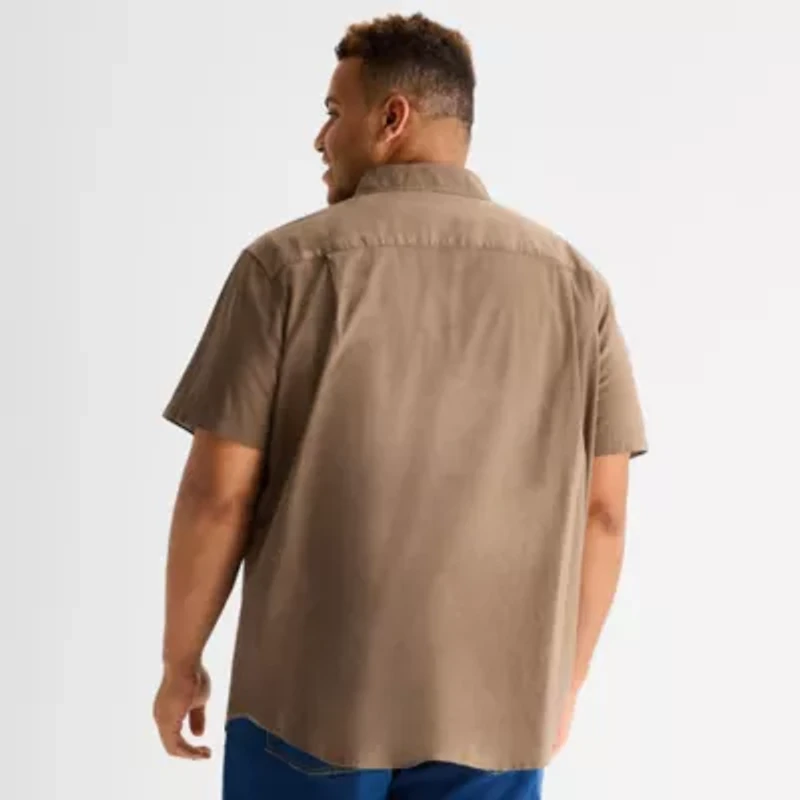 mutual weave Mens Short Sleeve Regular Fit Stretch Fabric Big and Tall Button-Down Shirt