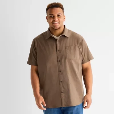 mutual weave Mens Short Sleeve Regular Fit Stretch Fabric Big and Tall Button-Down Shirt