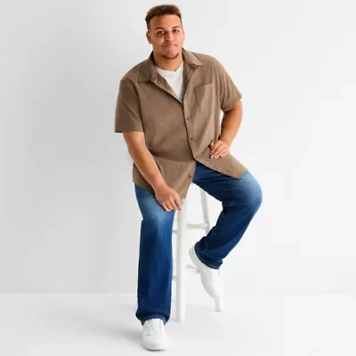 mutual weave Mens Short Sleeve Regular Fit Stretch Fabric Big and Tall Button-Down Shirt