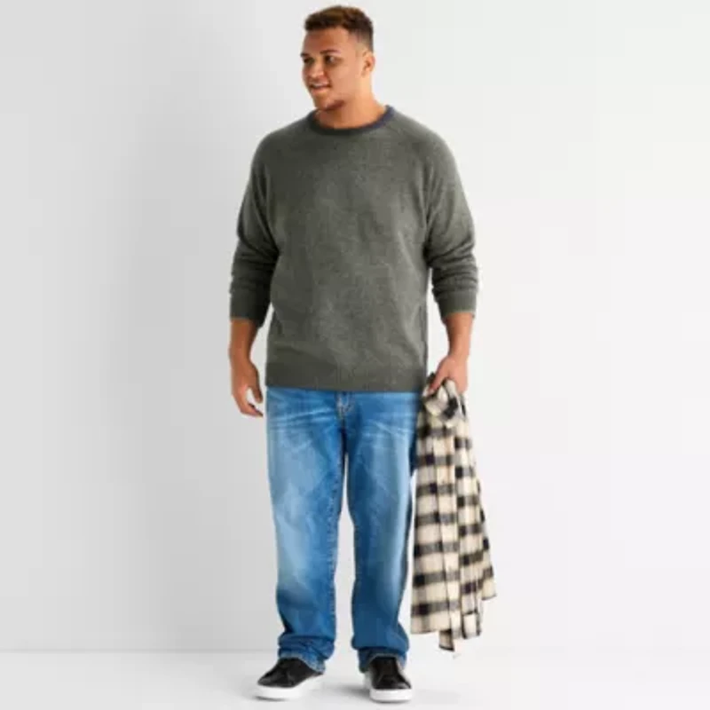 mutual weave Textured Big and Tall Mens Crew Neck Long Sleeve Pullover Sweater