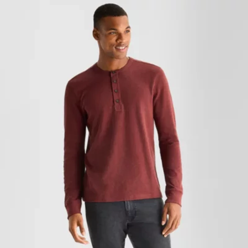 mutual weave Mens Long Sleeve Regular Fit Henley Shirt