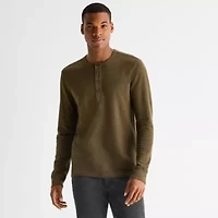 mutual weave Mens Long Sleeve Regular Fit Henley Shirt