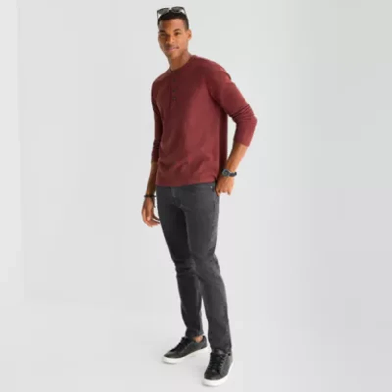 mutual weave Mens Long Sleeve Regular Fit Henley Shirt