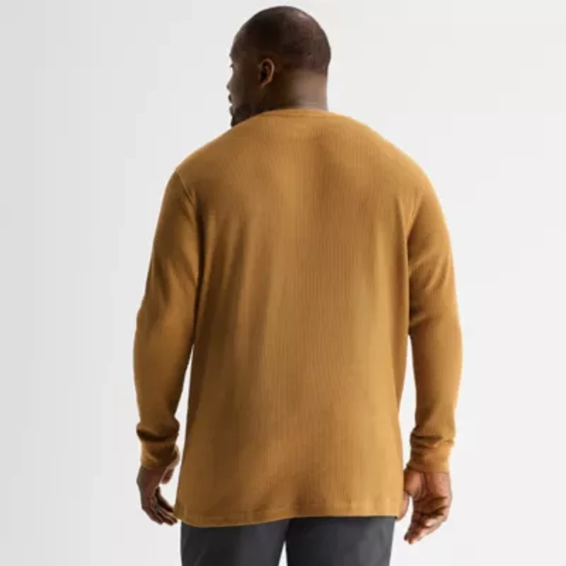 St. John's Bay Waffle Mens Easy-on + Easy-off Long Sleeve Adaptive Classic Fit Big and Tall Henley Shirt