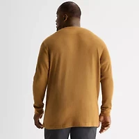 St. John's Bay Waffle Mens Easy-on + Easy-off Long Sleeve Adaptive Classic Fit Big and Tall Henley Shirt