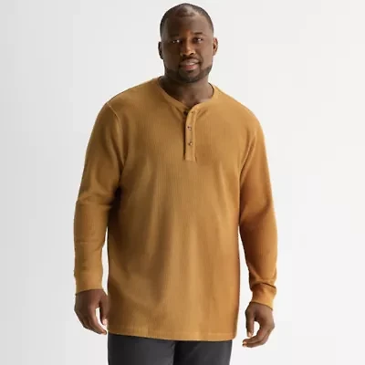 St. John's Bay Waffle Mens Easy-on + Easy-off Long Sleeve Adaptive Classic Fit Big and Tall Henley Shirt