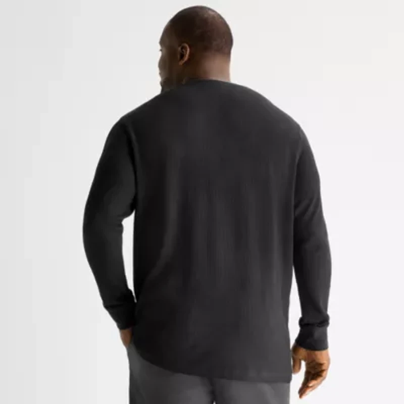 St. John's Bay Waffle Mens Easy-on + Easy-off Long Sleeve Adaptive Classic Fit Big and Tall Henley Shirt