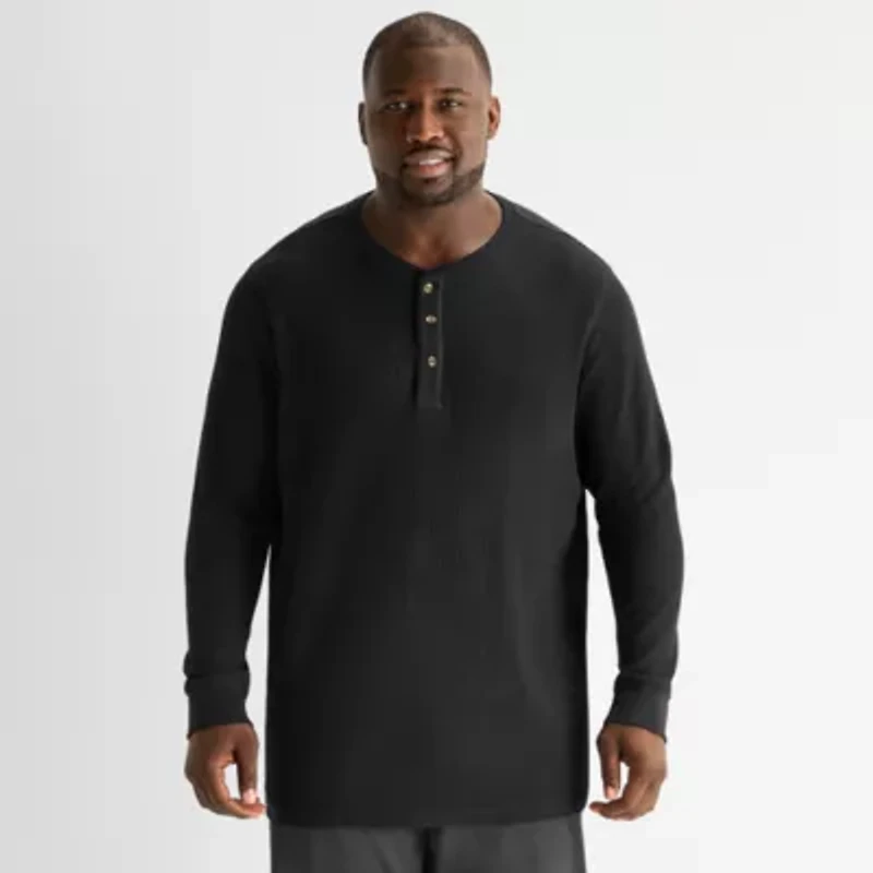 St. John's Bay Waffle Mens Easy-on + Easy-off Long Sleeve Adaptive Classic Fit Big and Tall Henley Shirt