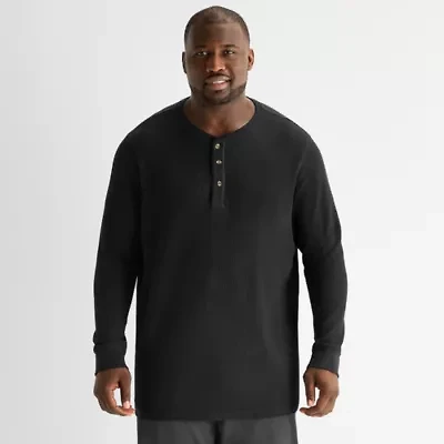 St. John's Bay Waffle Mens Easy-on + Easy-off Long Sleeve Adaptive Classic Fit Big and Tall Henley Shirt