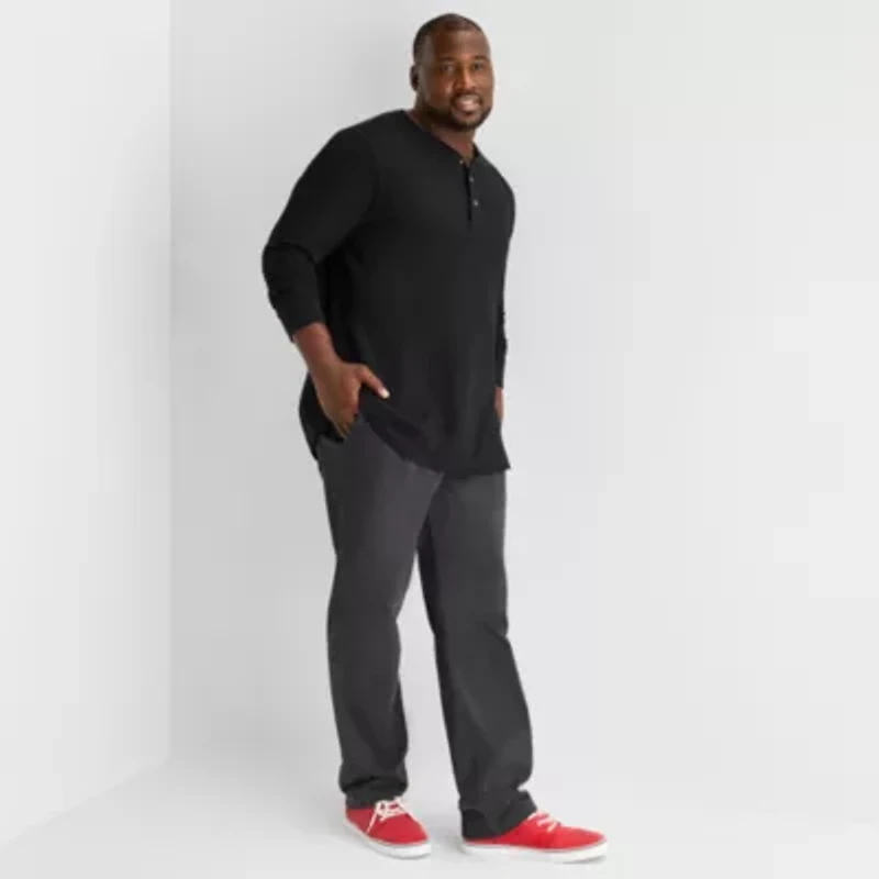 St. John's Bay Waffle Mens Easy-on + Easy-off Long Sleeve Adaptive Classic Fit Big and Tall Henley Shirt