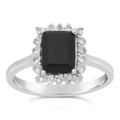 Womens Genuine Black Onyx Sterling Silver Cocktail Ring