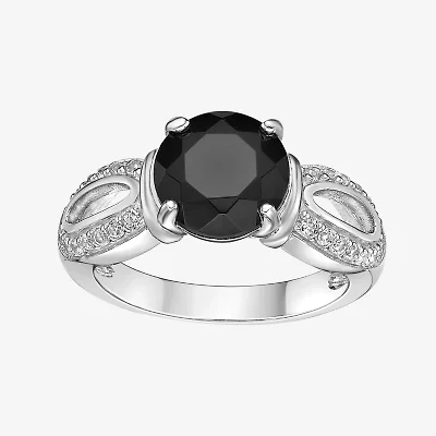 Womens Genuine Black Onyx Sterling Silver Round Cocktail Ring