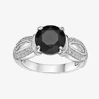 Womens Genuine Black Onyx Sterling Silver Round Cocktail Ring