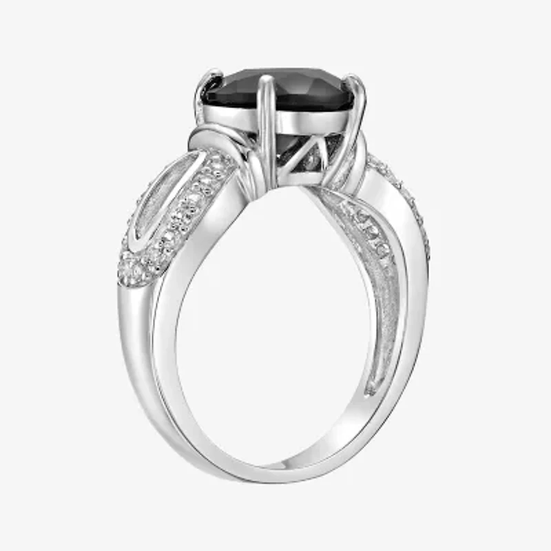 Womens Genuine Black Onyx Sterling Silver Round Cocktail Ring