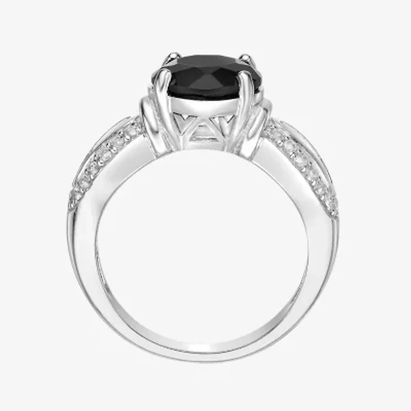 Womens Genuine Black Onyx Sterling Silver Round Cocktail Ring