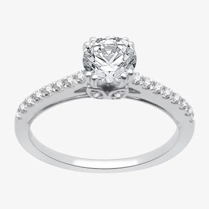 (H-I / Si2-I1) Womens 1 1/4 CT. T.W. Lab Grown White Diamond 10K Gold Round Side Stone Engagement Ring