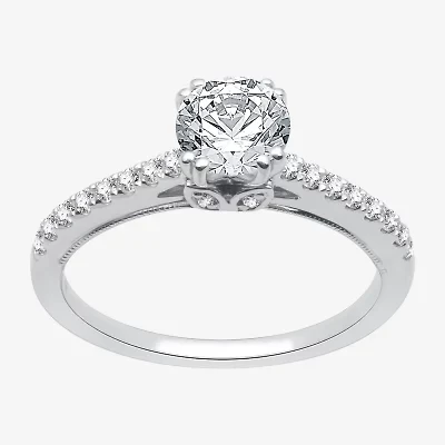 (H-I / Si2-I1) Womens 1 1/4 CT. T.W. Lab Grown White Diamond 10K Gold Round Side Stone Engagement Ring