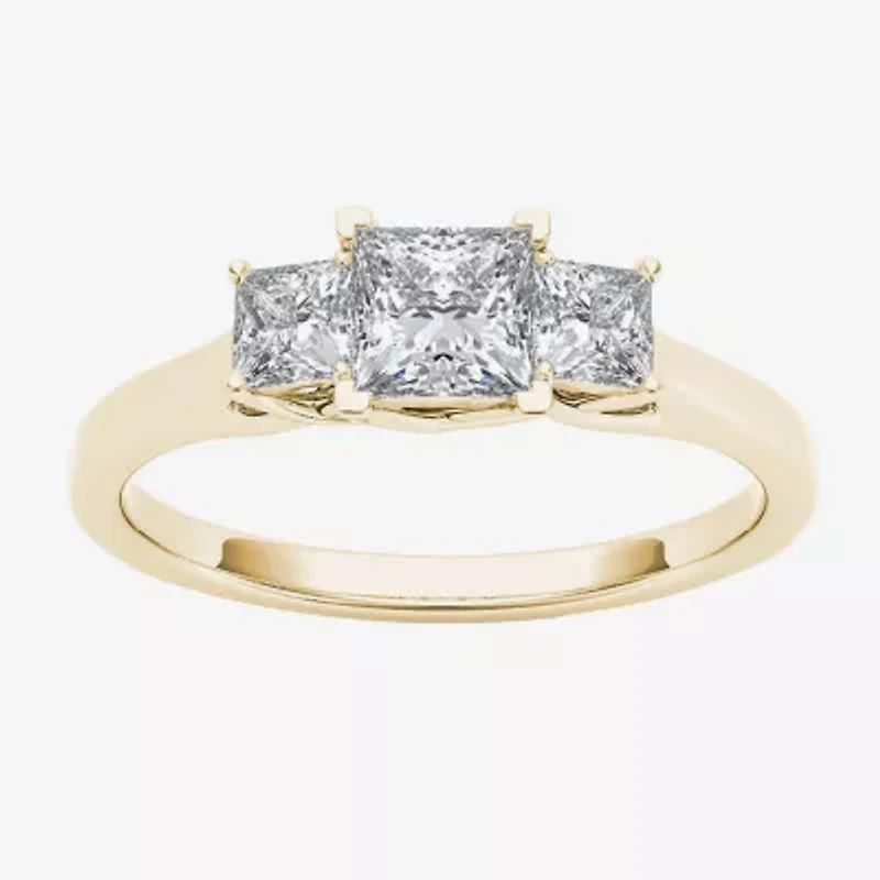 Love Lives Forever Womens 1 CT. Natural White Diamond 14K Gold 3-Stone Engagement Ring