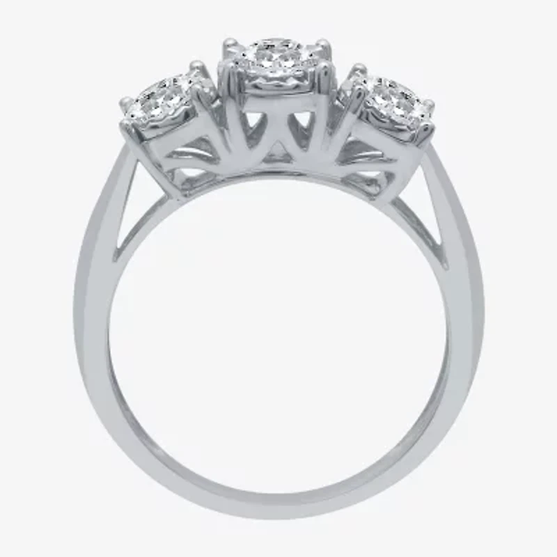 (G / SI1-SI2) Womens 1 CT. T.W. Lab Grown White Diamond 10K Gold Round 3-Stone Engagement Ring