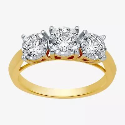 (G / SI1-SI2) Womens 1 CT. T.W. Lab Grown White Diamond 10K Gold Round 3-Stone Engagement Ring