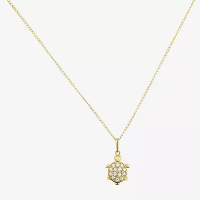 Turtle Girls Lab Created White Cubic Zirconia 14K Gold 15 Inch Pendant Necklace