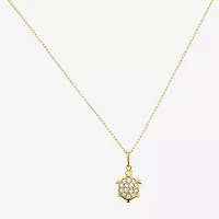 Turtle Girls Lab Created White Cubic Zirconia 14K Gold 15 Inch Pendant Necklace