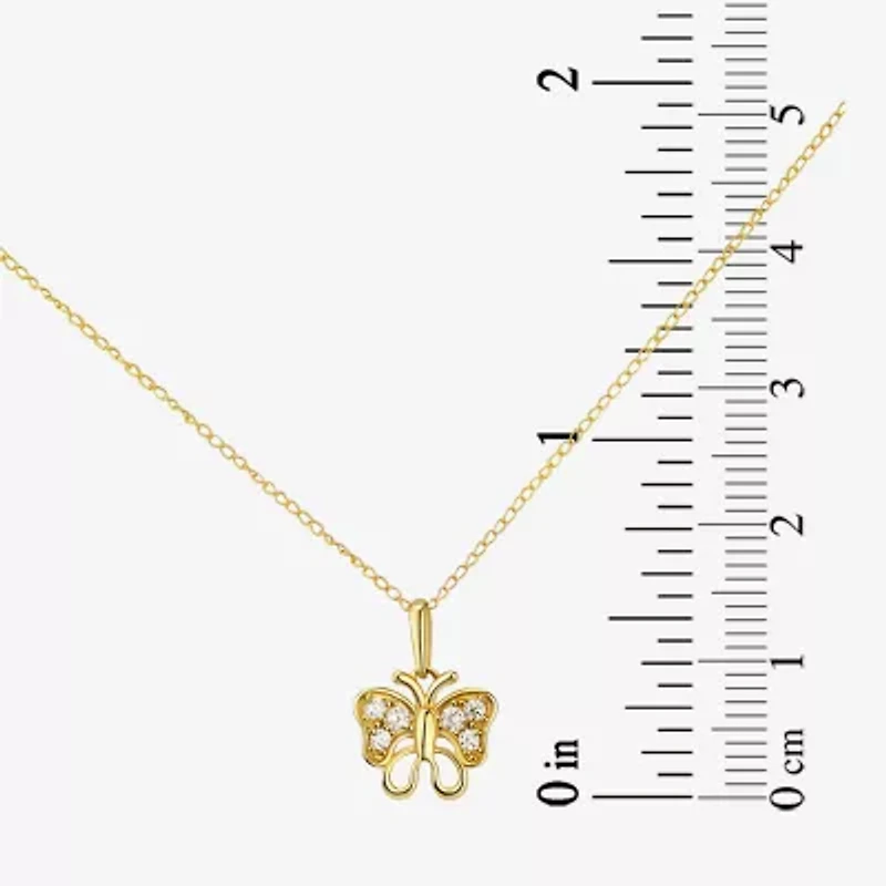 Girls Lab Created White Cubic Zirconia 14K Gold Butterfly 15 Inch Pendant Necklace