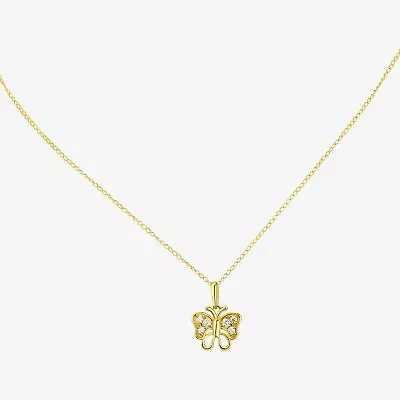 Girls Lab Created White Cubic Zirconia 14K Gold Butterfly 15 Inch Pendant Necklace