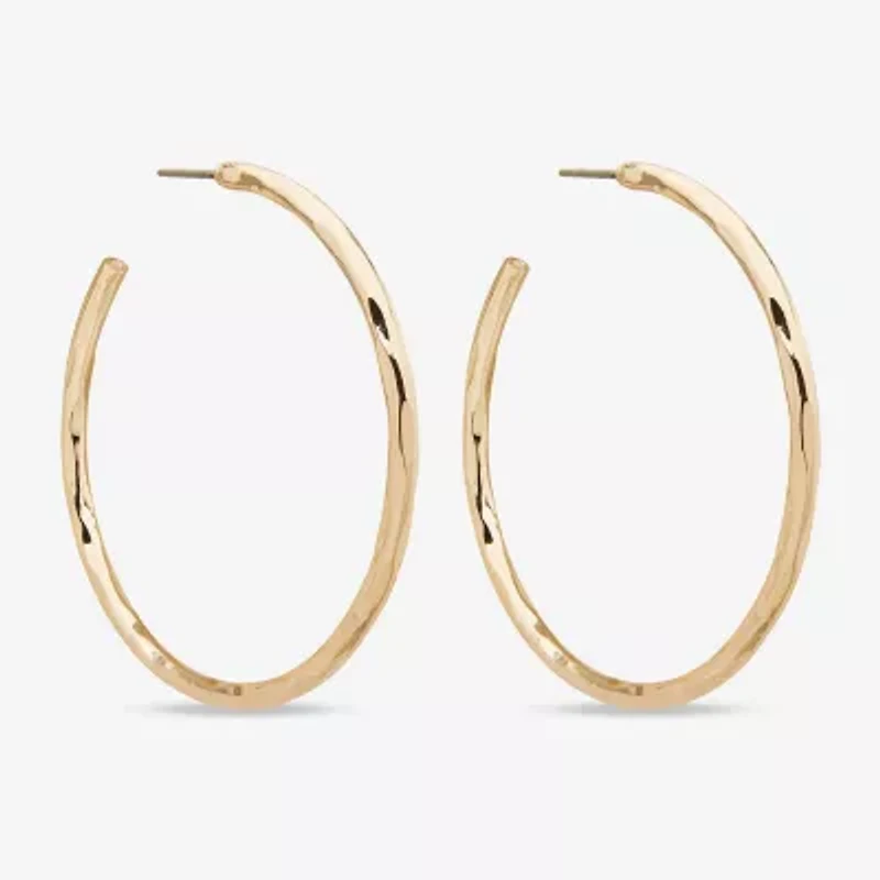 Worthington Silver Tone Hammered C Womens 50.8mm Hoop Earrings