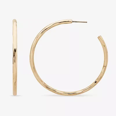 Worthington Silver Tone Hammered C Womens 50.8mm Hoop Earrings