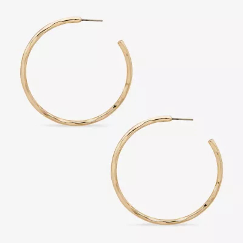 Worthington Silver Tone Hammered C Womens 50.8mm Hoop Earrings