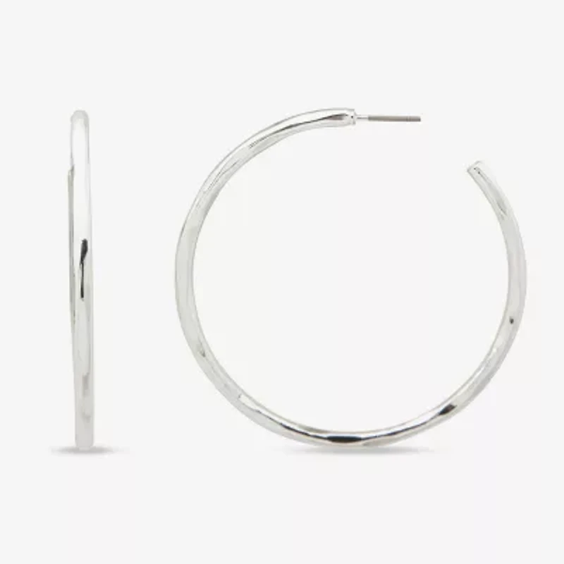 Worthington Silver Tone Hammered C Womens 50.8mm Hoop Earrings