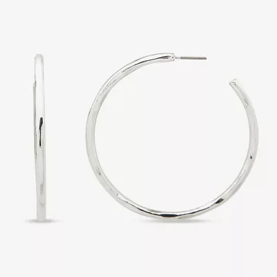 Worthington Silver Tone Hammered C Womens 50.8mm Hoop Earrings