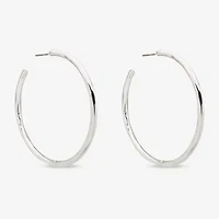 Worthington Silver Tone Hammered C Womens 50.8mm Hoop Earrings