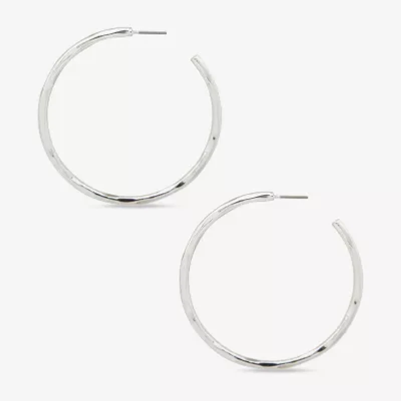 Worthington Silver Tone Hammered C Womens 50.8mm Hoop Earrings