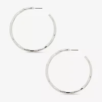 Worthington Silver Tone Hammered C Womens 50.8mm Hoop Earrings