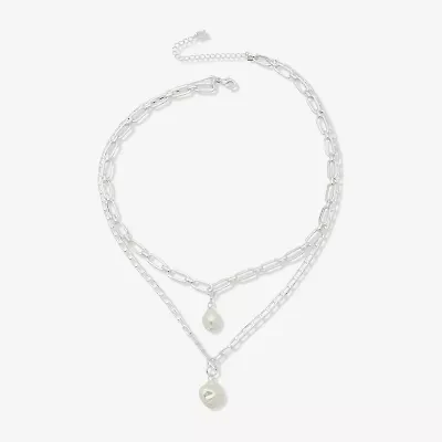 Worthington Silver Tone Simulated Pearl Womens 21 Inch Strand Necklace